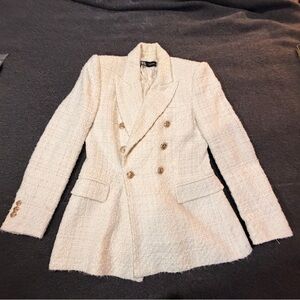 Zara Cream Textured Double-Breasted Blazer